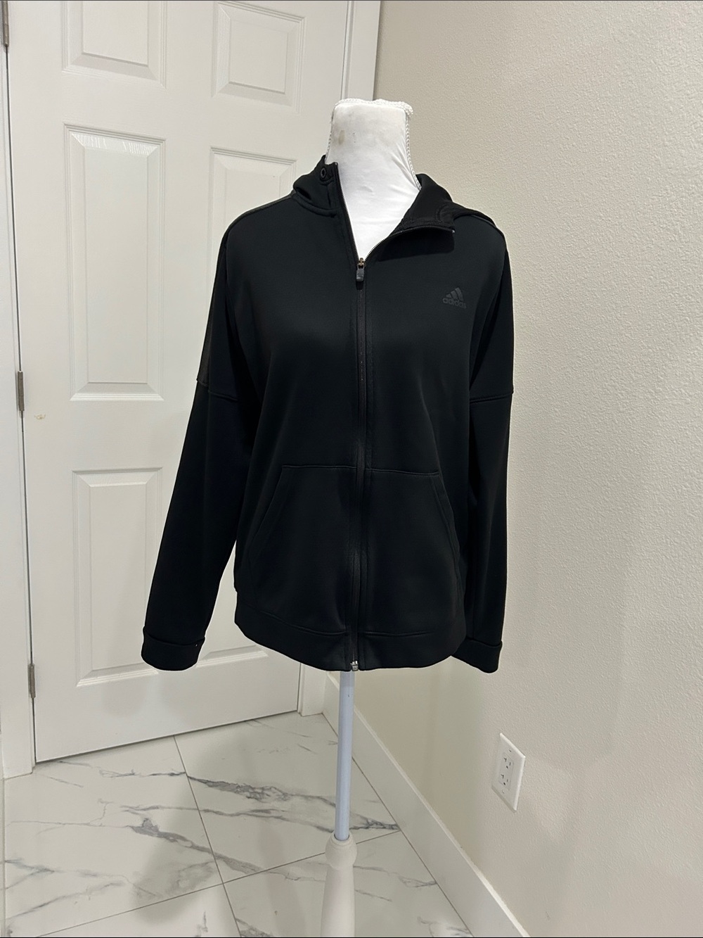 adidas Black Full-Zip Hooded Bomber Jacket